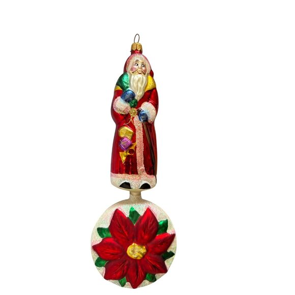Radko POINSANTA Ornament 9.5” Poinsettia Santa Ball 1999 Drop 99-441 German - Picture 7 of 7